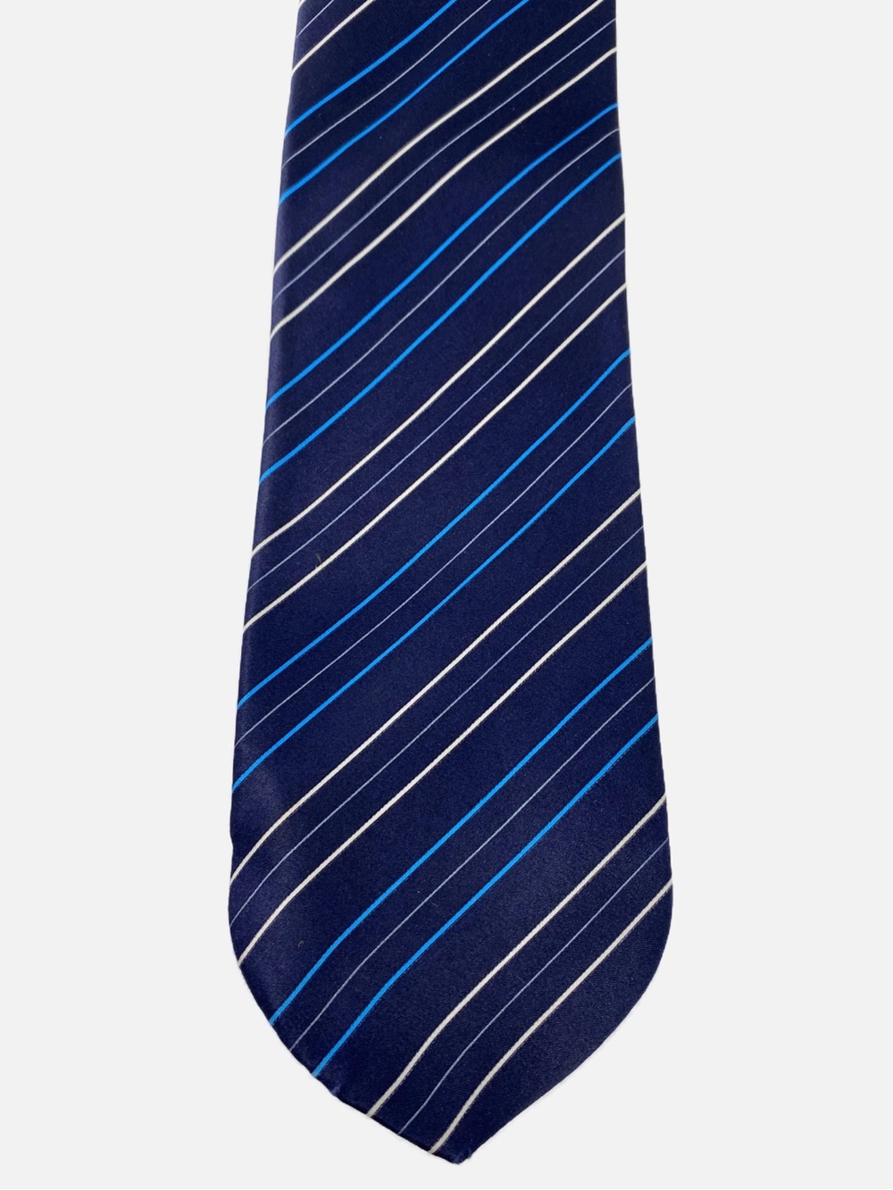 Dolcepunta Tie Rounded End Blue Striped Silk Italy Necktie Stripes